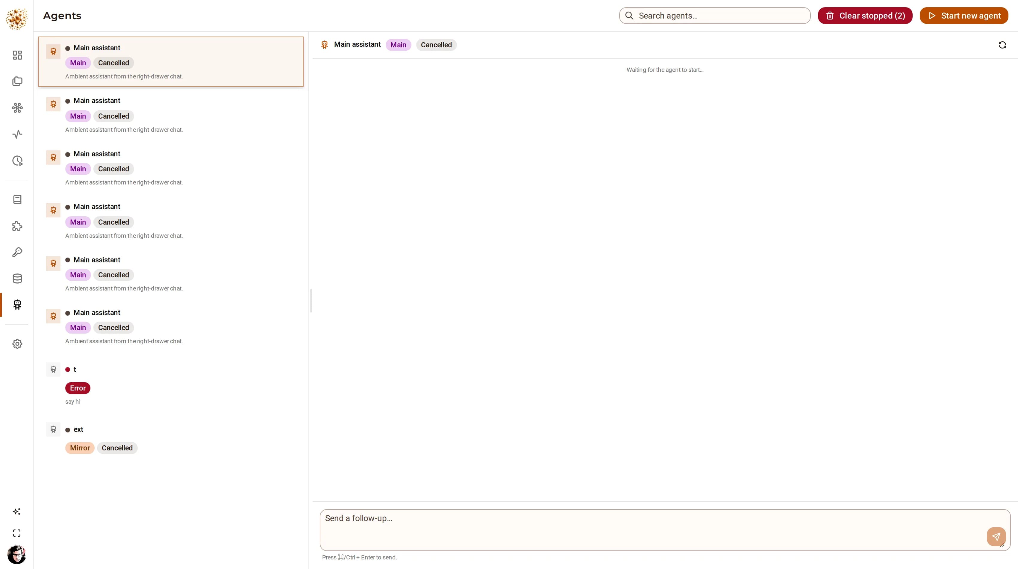 The DjiniousWorkflow agents page listing saved agent definitions with their mission, allowed tools and step limits.