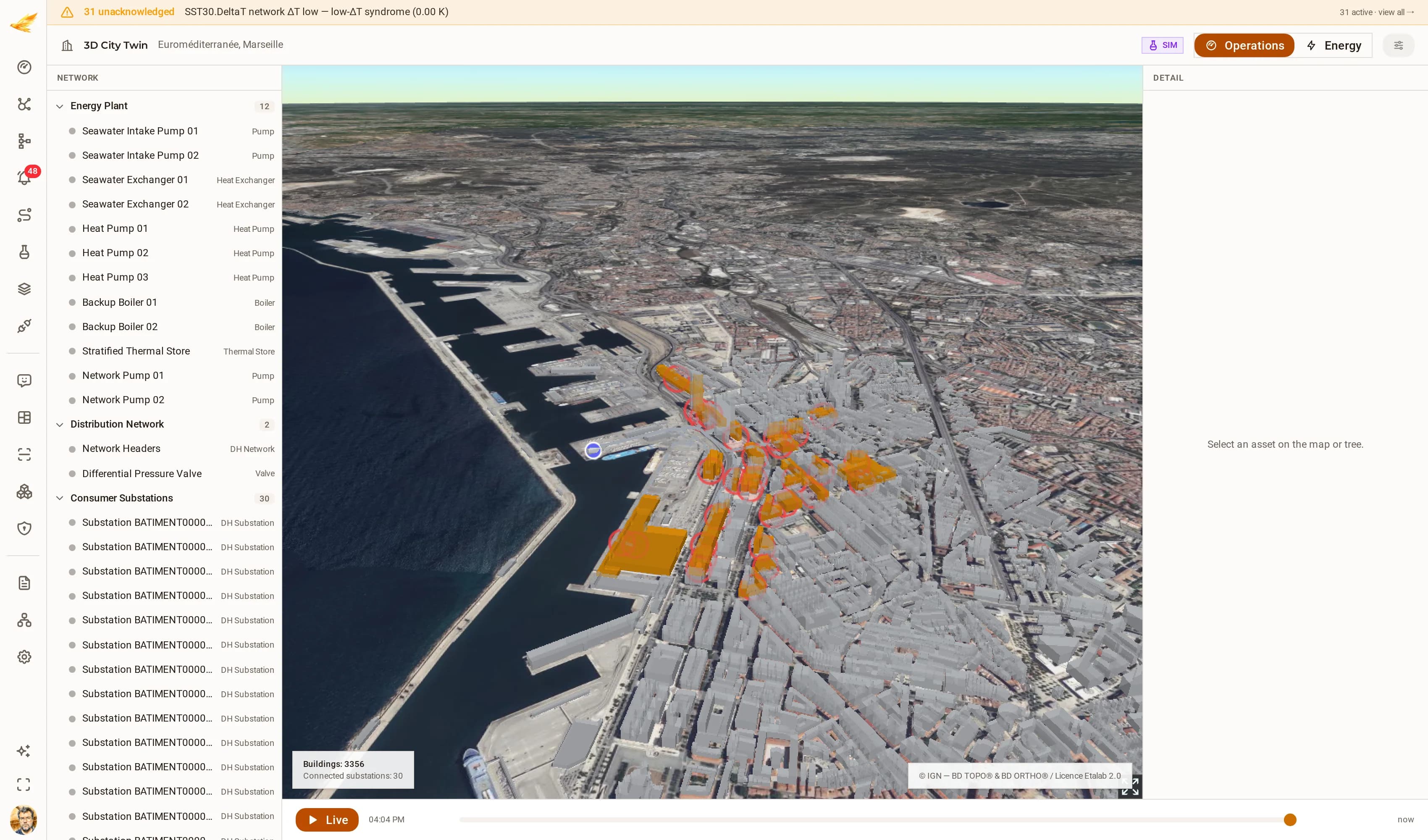 DjiniousCC GeoTwin interface showing the operational digital twin in its geographic context